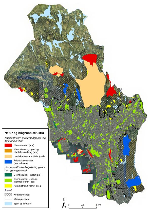 4 - EN BLÅGRØNN BY OSLO BY 4-1 NATUR OG BLÅGRØNN STRUKTUR Figur 4-1 Natur og blågrønn struktur Områder med ulik form for statlig vern eller kommunal regulering på grunn av naturverdier eller