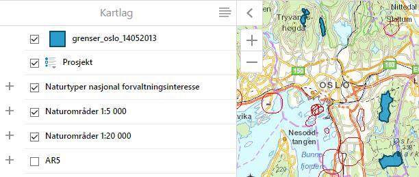 2 Laste opp eksterne data Med denne funksjonaliteten kan du importere fil fra ulike formater og få vist som et grafikklag i NiN-web. Filene må være i UTM-sone 33 for å havne på riktig sted i kartet.