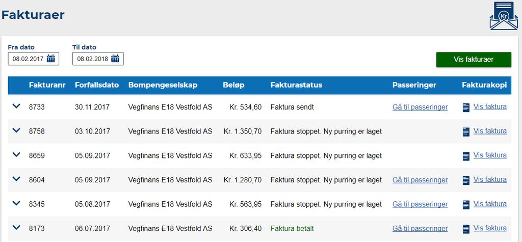 Etter du har valgt kjøretøyet som skal fjernes har du to valg, du kan enten velge «Gjør opp brikken» da vil du få tilbake depositumet, velger du «Gjenbruk brikken» settes den på vent og kan