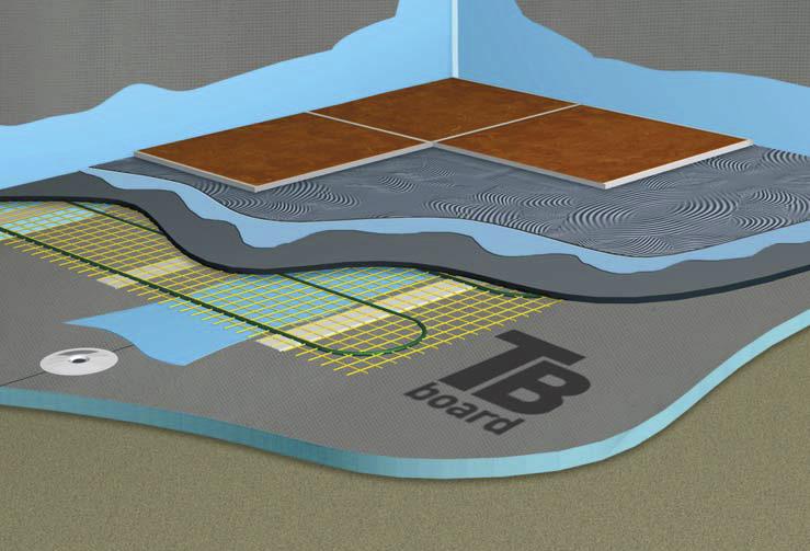Underlaget bør være tørt. Ved montering på gulv må underlaget være stabilt. Ved bruk av TB Board på gulv i våtrom må det monteres overliggende damptett membran. EL.