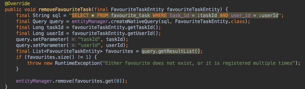 hjelpetabell. Det som blir gjort her er at SubTaskEntity får en egen attributt som er primærnøkkelen til oppgaven den tilhører. For å operere mot databasen benytter vi en EntityManager, som er et API.
