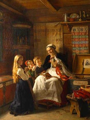 Adolph Tiedemand Bestemors brudekrone (1869) Idealisert fremstilling av norske bønder Bestemor er Mor Norge en personifikasjon av den norske nasjonen, tilsvarende Uncle Sam i USA.