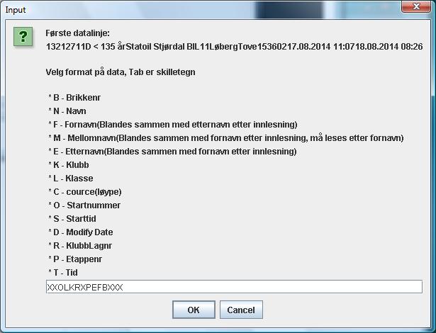 Denne filen kan enkelt importeres i Brikkesys. Velg «Import» - «Importer startliste fra tekstfil». Vi får da opp en meny hvor vi kan velge riktig fil fra der vi lagret *.txt filen.