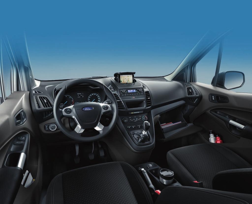 Maksimer plassen din Transit Connects førerfokuserte cockpit kombinerer stilig utseende med smarte oppbevaringsløsninger.