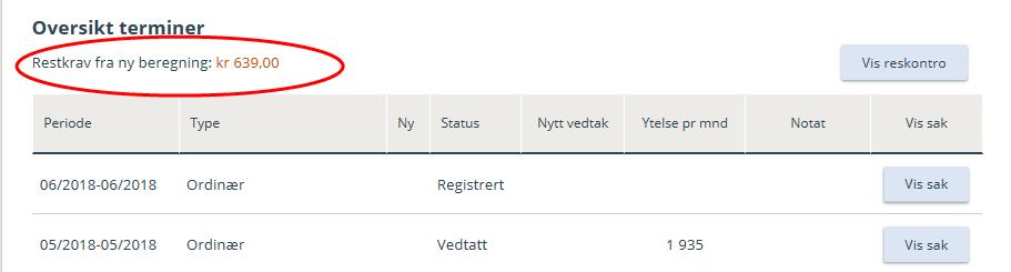 Hvis differansen mellom det forrige vedtaket og vedtaket etter ny beregning er større enn grenseverdiene slik de fremgår av 14 i Forskrift om bostøtte, så fattes det et nytt vedtak.