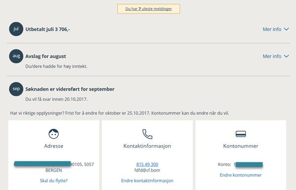 Statusmeldinger Søker kan se status på søknaden sin i selvbetjeningsløsningen når han logger seg inn.