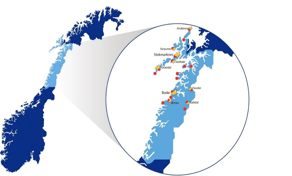 Nordlandssykehuset HF har 4 sykehus - Vestfjorden skiller Omlag 4 400 ansatte, Omsetning på 4,3 milliarder Betjener en befolkning på om