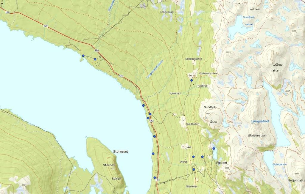 Oversikt over registrerte brønner i NGU sin database: Prinsipp VA-anlegg: 1. Felles borebrønner i fjell 2. Brønnhus med tilkoplinger av de nærmeste hytter og eventuell vannbehandling.