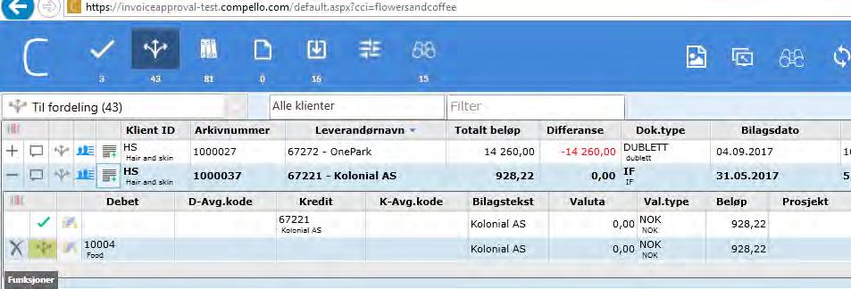 Dersom du velger å fordele hele bilaget fra hoderaden har du ikke helt så mange muligheter som hvis du tar fordelingen rad for rad. Hvordan sende en rad av et bilag til en godkjenner 1.