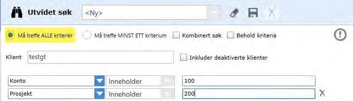 En ny rad legges inn så du kan legge inn flere kriterier hvis du ønsker det. 6. Klikk Søk. Resultatet vil bli listet i alle moduler du har tilgang til (f.eks.