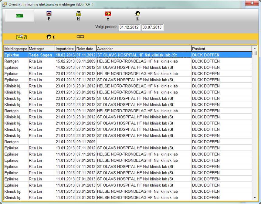 70 På samme måte kan vi søke frem meldinger fra avsender(laboratorie/sykehus/annet legekontor). Ved å velge funksjonen Alt+A har vi mulighet til å hente opp meldingen sendt fra en spesifikk avsender.