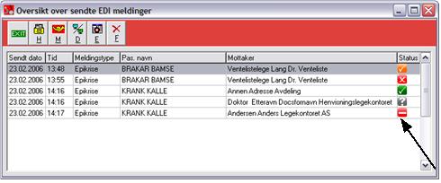 71 sendingen. Disse ikonene er: IKON BESKRIVELSE Meldingen er sendt fra avsender uten problemer, og mottatt hos mottakeren uten problemer.