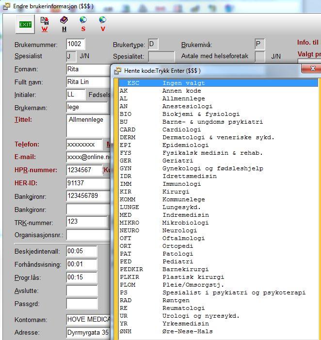 9 Hvis man er spesialist må man velge spesialitet, den listen kommer opp automatisk så lenge man velger 'J' i 'Spesialist-feltet'. Spesialister i allmennmedisin velger 'Allmennlege'.