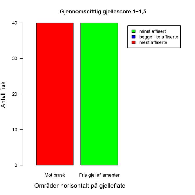 Områdene der de fleste lesjonene først oppstod (dorsalt og ventralt, samt inn mot brusken) var også de områdene som hadde flest registrerte lesjoner gjennom hele forsøket (figur 9 og 10).