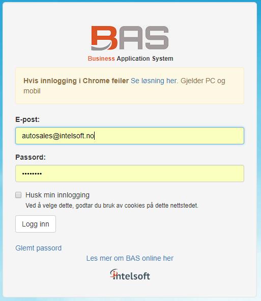 Innlogging Gå til nettadressen https://intelsoft.
