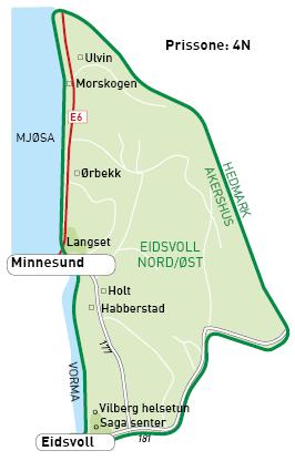 dette området 434 Mandag og torsdag Kjører i området øst for Vorma/Mjøsa og nord for Eidsvoll, avgrenset av riksvei 181 i sør og fylkesgrensen mot Hedmark fylke i øst og nord.