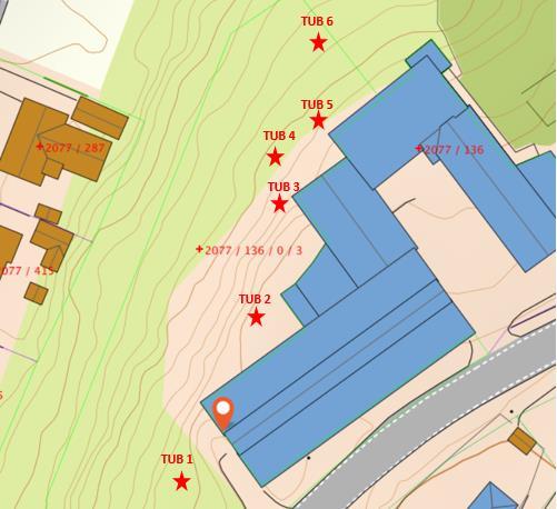 2.6 Plassering av prøvepunkter Plassering av de seks prøvepunktene 24.08 framgår av figur 1, og de fem prøvetakningene fra 26.09 i figur 2.