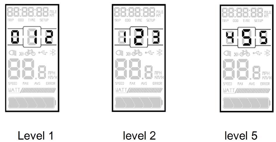 4.2.4 Lysbryter Press og hold inne Lysbryter -knappen en kort tid for å slå av/på lyset. 4.2.5 Push / Gå-Assistanse 6 km/h Press og hold NED / DOWN knappen for å benyttegå/ Walk/Push modus.