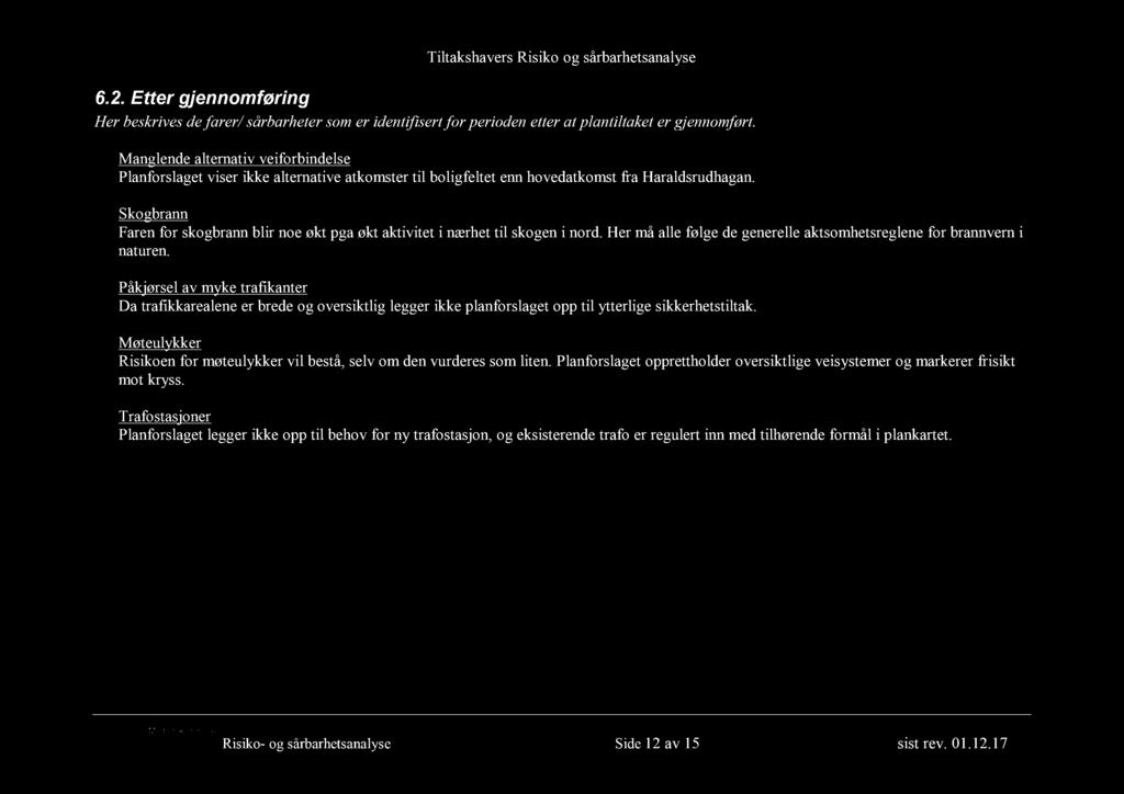 6.2. Etter gjennomføring Her beskrives de farer/ sårbarheter som er identifi sert for perioden etter at plantiltaket er gjennomf ørt.