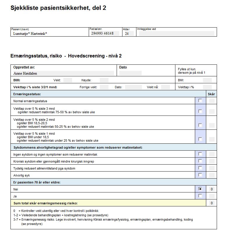 Summen av scorene 3: Pasienten er i