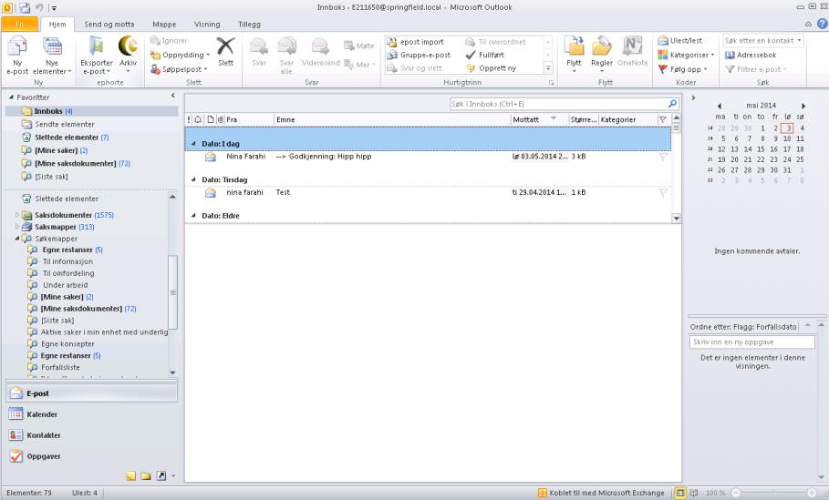 ephorte Outlook Saksbehandlingssystemet ephorte integrert i Microsoft Outlook Enklere saksbehandling