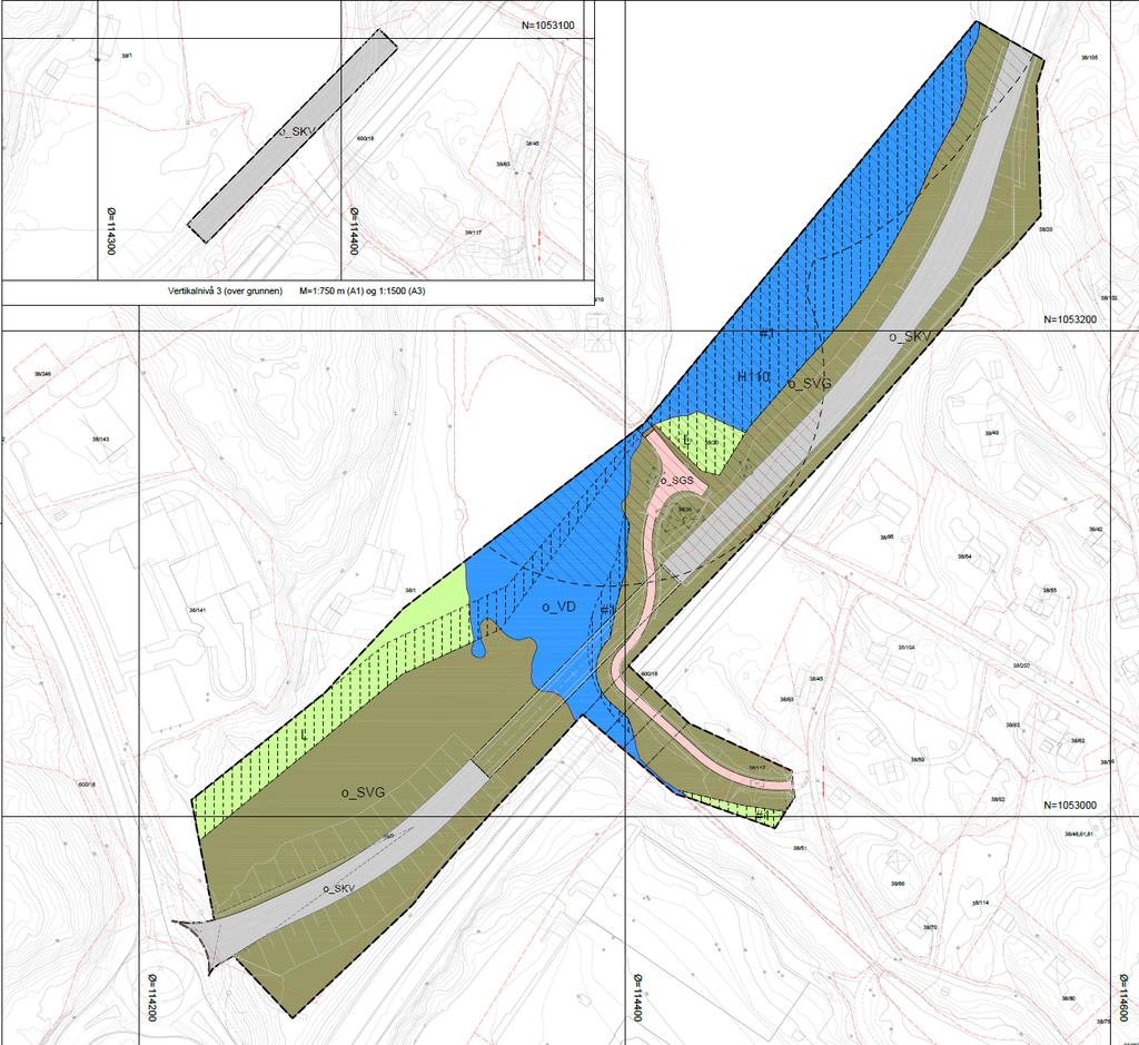 Endring av reguleringsplanens plankart Figur 8 Endret plankart for vertikalnivå 2 på grunnen og