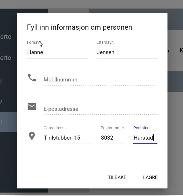 Fyll inn personalia og klikk på «Lagre».