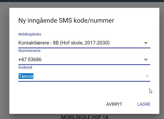 Etter å ha valgt meldingsboks og nummerserie blir du bedt om å opprette kodeord. Skriv inn kodeordet ditt og klikk på «Lagre».