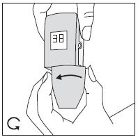 på nesesprayen når nesesprayen ikke er i bruk - Et elektronisk display som gir informasjon om antall priminger (klargjøringer) viser hvor