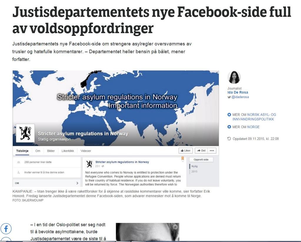 Justisdepartementets Facebook- kampanje