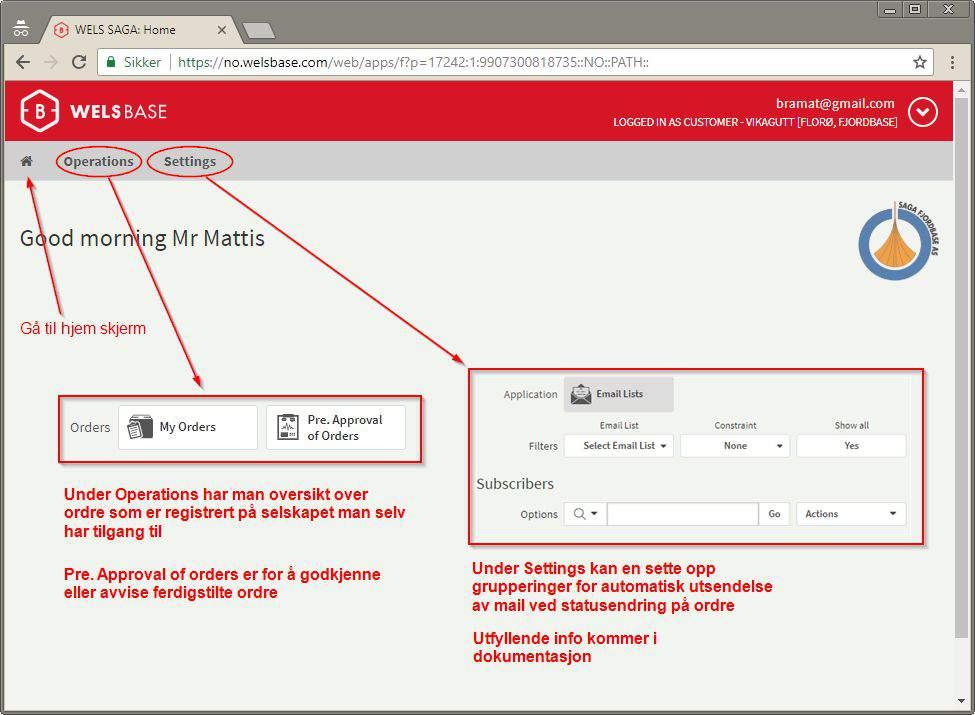 1.Dashboard Det første man blir presentert ved pålogging er dashbordet til WELS Base.