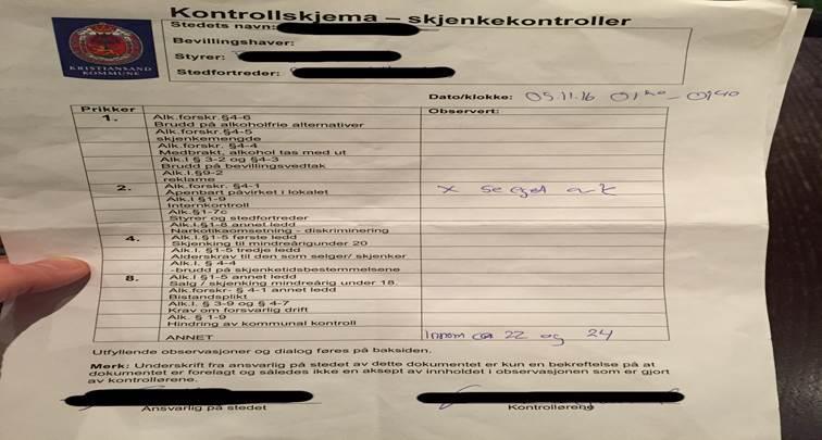 Rapportskriving av avvik Høye krav til rapportskriving, både kjennetegn og tid. Utestedet skulle få tid til å reagere.