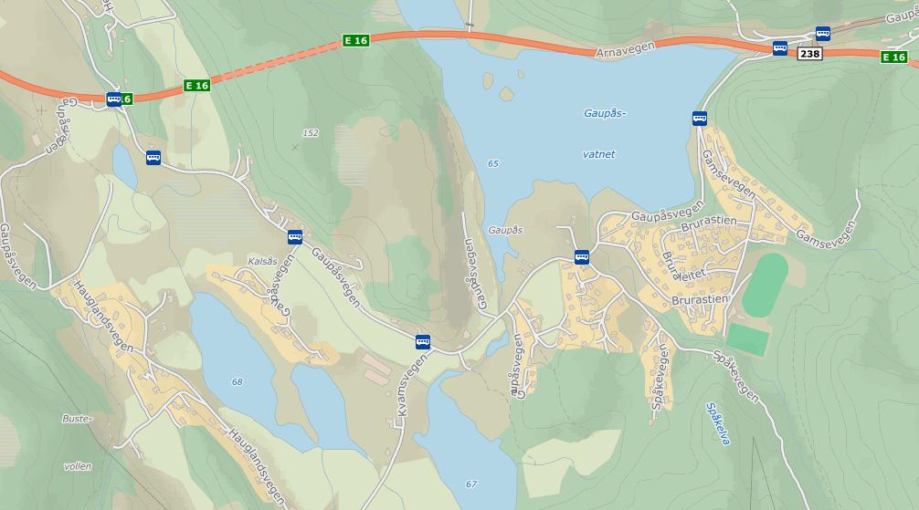 Infrastruktur Tilkomst til planområdet er via E16, og så videre på Gaupåsvegen og Kvamsvegen.