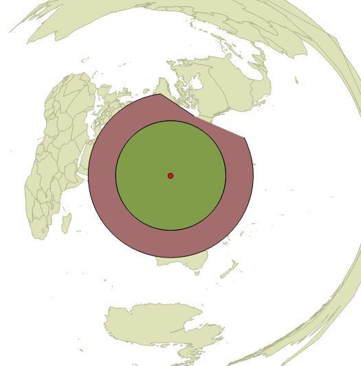 Resultatet blir slik (merk lilla buffer er kun 7500km). Som du ser er det en «bug» når avstandene blir over 5000km. Legg derfor til PY_b10k.