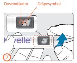 Klargjøring (steg 7-9) Før pennen brukes første gang, må eventuelle luftbobler fjernes fra sylinderampullen (klargjøring) for at riktig dose skal kunne gis.