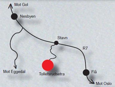 Veibeskrivelse til Tollefsrudsetra Følg Rv 7 til Stavn, ca 9 km forbi Flå sentrum. Ta av til venstre ved ved skilt til Stavn. Kjør forbi Halling Interiør, og ta første vei til venstre.