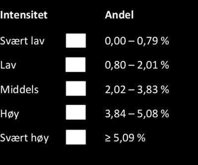 Kart med tall fra Sykdomspulsen for influensaovervåking