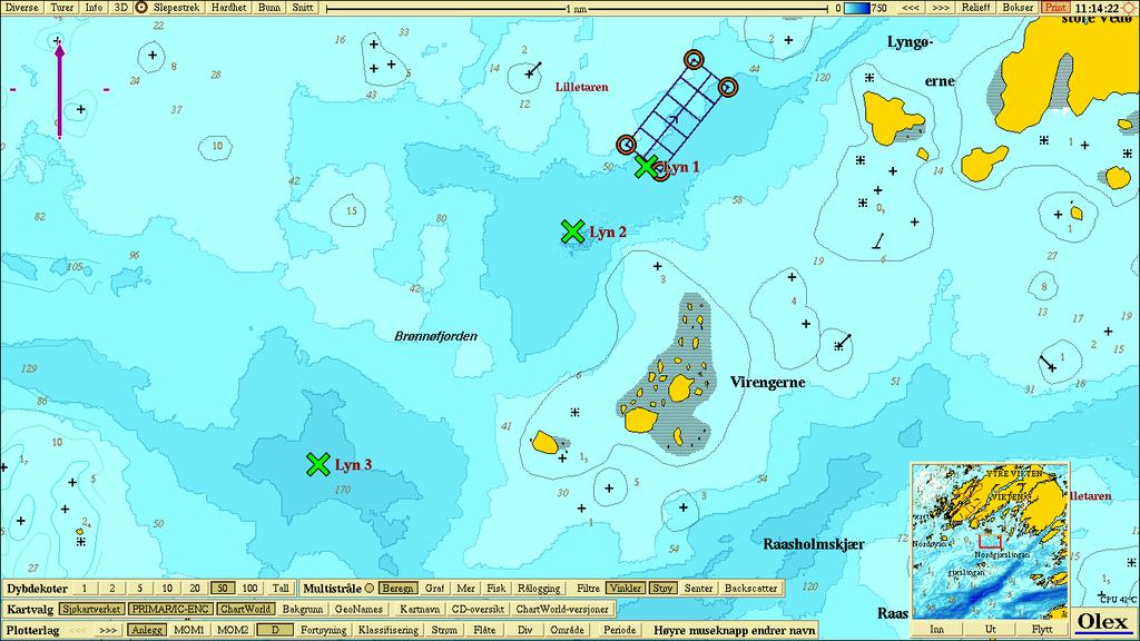 Figur 2.2. Detaljskisse over undersøkelsesområdet med stasjonene og det planlagte anlegget. Eksakt plassering av stasjonene er gitt i Tabell 2.1.