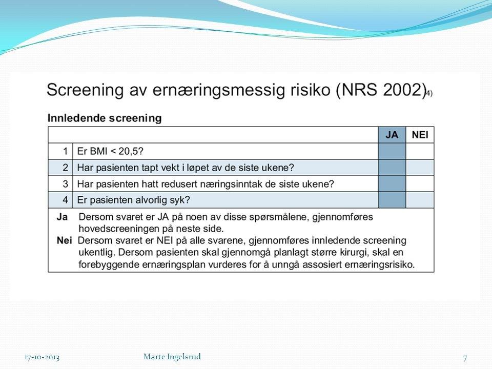 Risikovurdering Ernæringsscreening - Metode for å oppdage pasienter som er