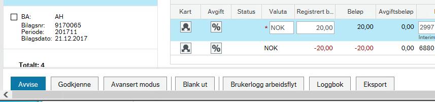 Avansert modus Avansert modus gir mulighet til å behandle enkeltlinjer i bilag Hak av linjen du