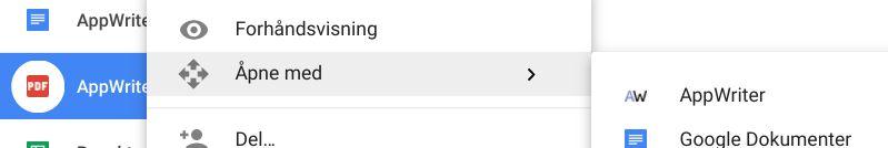 Hvis du har en PDF-fil på Google Disk, kan du åpne den og lese den i AppWriters innebygde PDF-leser.