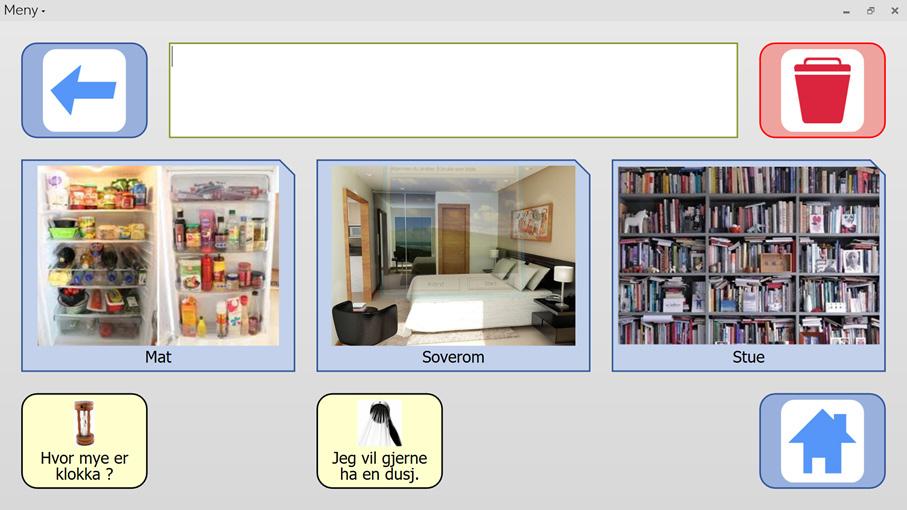 Hjemme Hvordan finner bruker frem til ordet han eller hun leter etter, tanken med bildene her er: skal han finne et ord som har med mat osv.