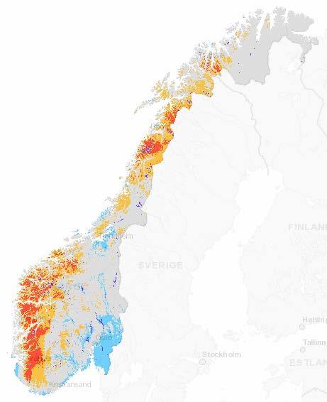 Fargene i kartet er basert på modellsimuleringer.