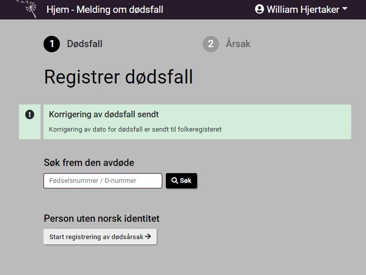 Trykk på «Meld korrigering til Folkeregisteret» 5.