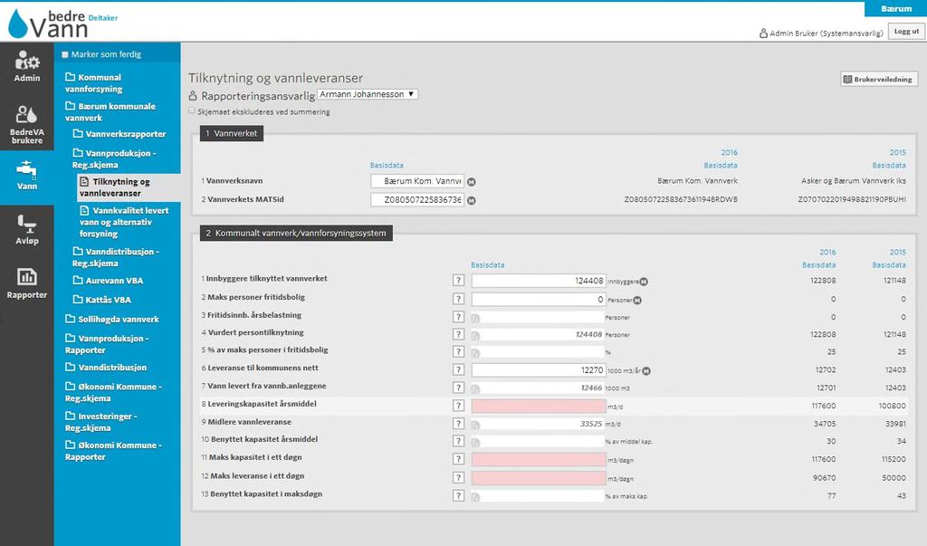 4.2 Registrering av data på vannverksnivå 4.2.1 Registrering av tilknytning, vannleveranser og vannverkskapasitet Data om tilknytning og vannleveranser på kommunalt distribusjonsnett importeres fra Mats.