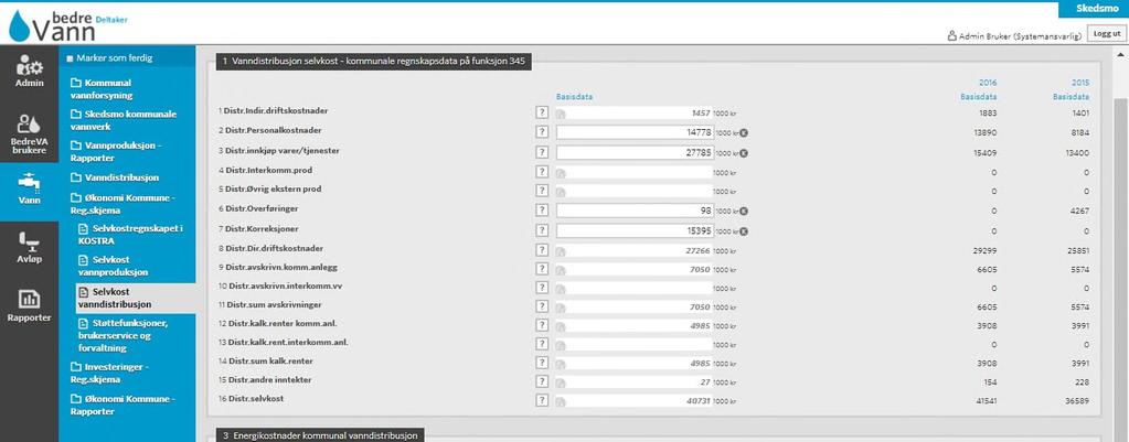 4.4.2 Registrering av energi, kjemikalier og tjenestekjøp Skjema Selvkost vannproduksjon og vanndistribusjon var tidligere økonomiskjema på nivå 2.