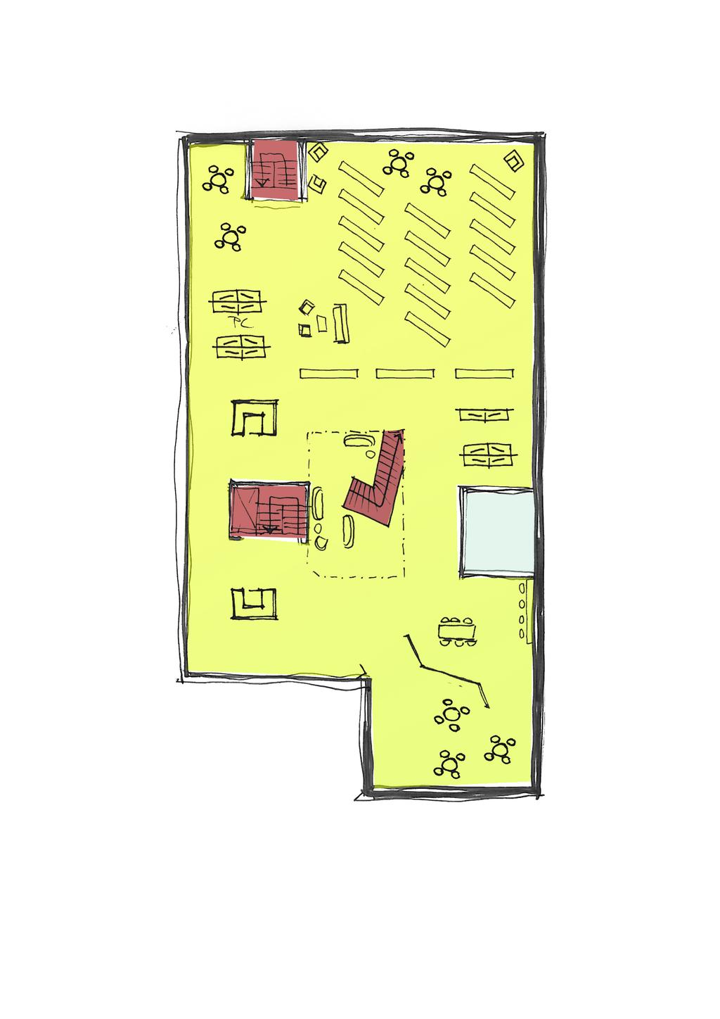 Plan 1 746,2m2 BTA / 704,6m2 BRA 330 m2 Bibliotek 340 m2 Info/Utstilling/Flex/Cafe 35 m2