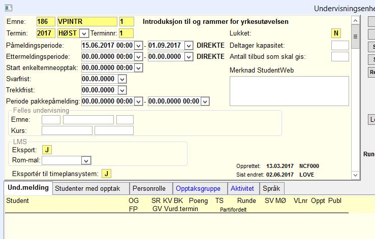 Figur 5-4 Undervisningsenhet - Eksport LMS Undervisningsaktivitetsemne opprettes