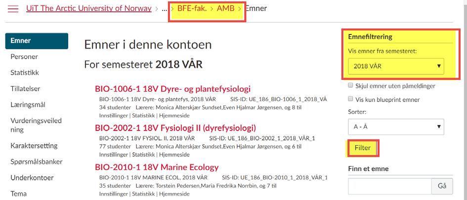 1 Sortering på terminer (semester) Bruk gjerne