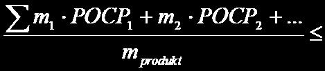 .8 07.02.2018 12 g C 2H 2 ekvivalenter / kg O17 O18 m i - massen i gram av VOCi i produktet POCP i - VOCi-stoffets faktor i tabell 1 i bilag.